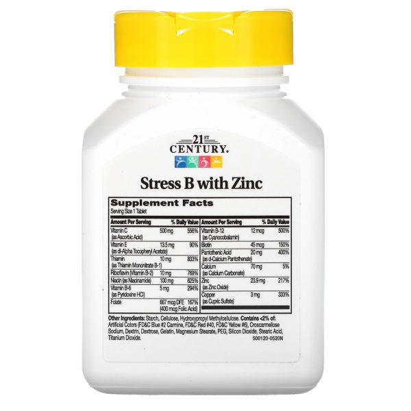 21st Century, Vitamina B con zinc para el estrés, 66 comprimidos - Imagen 2