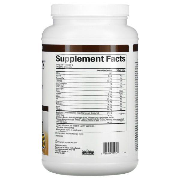 Natural Factors, Whey Factors, Proteína de suero de leche proveniente de animales alimentados con pasturas, Doble chocolate natural, 907 g (2 lb) - Imagen 2