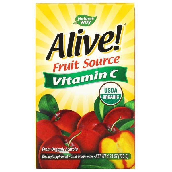 Nature's Way, Alive!, Fruit Source, Vitamin C, Drink Mix Powder, Organic Acerola Fruit , 4.23 oz (120 g)
