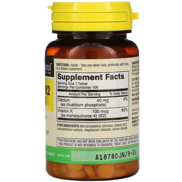 Mason Natural, Vitamina K2, 100 mcg, 100 comprimidos - Imagen 2