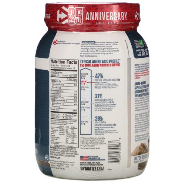 Dymatize Nutrition, ISO100 Hydrolyzed, 100% Whey Protein Isolate, Dutch Chocolate, 1.6 lbs (725 g) - Imagen 2