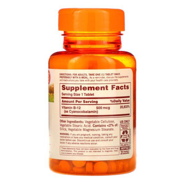 Sundown Naturals, B-12, 500 mcg, 200 comprimidos - Imagen 2
