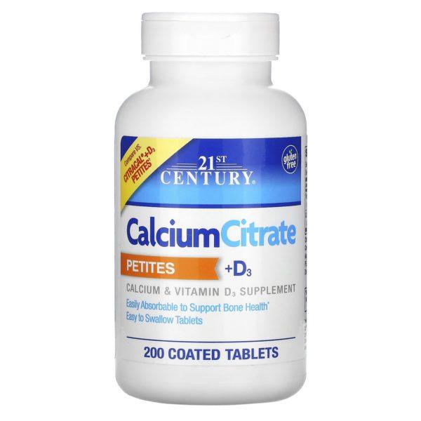 21st Century, Calcium Citrate Petites + D3, 200 Coated Tablets