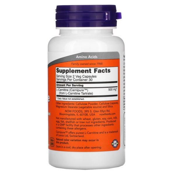Now Foods, L-carnitina, 250 mg, 60 cápsulas vegetales - Imagen 2