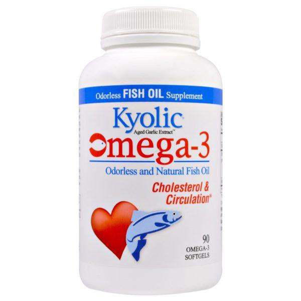 Kyolic, Omega-3, extracto de ajo añejado, colesterol y circulación, 90 softgels de Omega-3