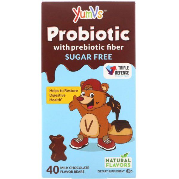 YumV's, Probiótico con fibra de prebióticos, chocolatada, sin azúcar, 40 ositos