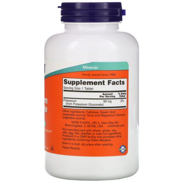 Now Foods, Gluconato de Potasio, 99 mg, 250 Tabletas - Imagen 2