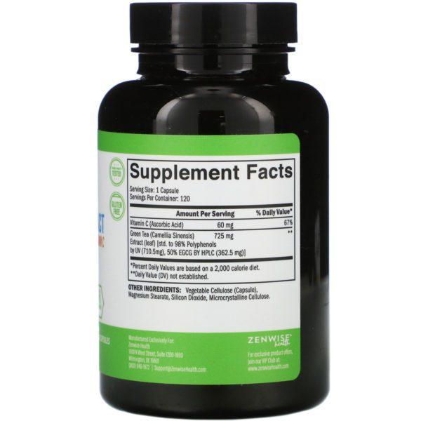 Zenwise Health, Green Tea Extract with EGCG + Vitamin C, 120 Vegetarian Capsules - Imagen 2