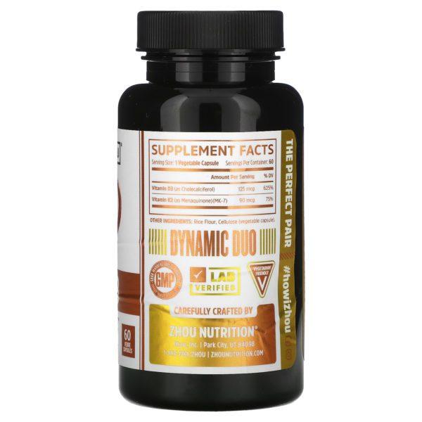 Zhou Nutrition, K2 + D3, 2-In-1 Support, 60 Veggie Capsules - Imagen 2