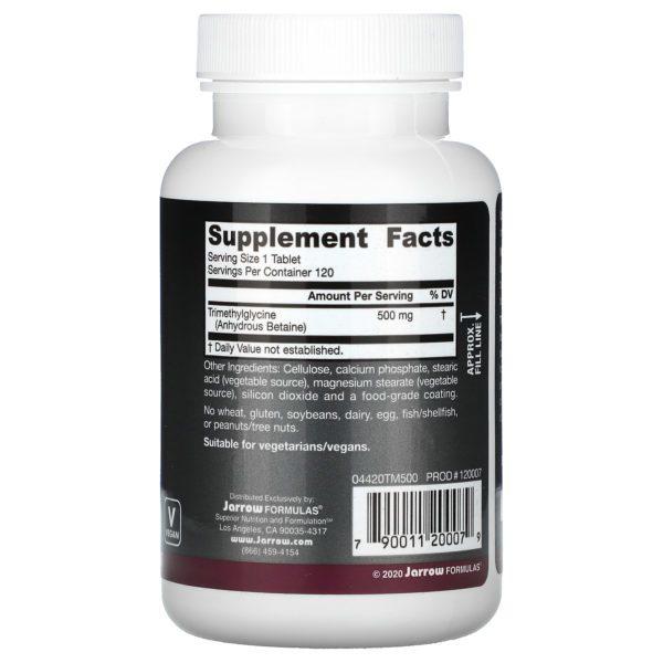 Jarrow Formulas, TMG, Trimetilglicina, 500 mg, 120 comprimidos - Imagen 2