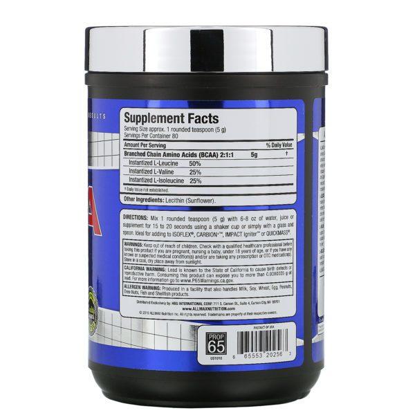 ALLMAX Nutrition, BCAA, Instantized  2:1:1 Ratio, Unflavored Powder, 400 g - Imagen 2