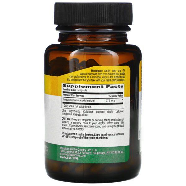 Country Life, Vanadil sulfato, 5000 mcg, 180 cápsulas vegetales - Imagen 2