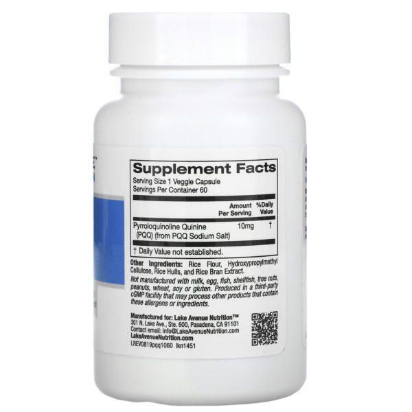 Lake Avenue Nutrition, PPQ (pirroloquinolina quinona), 10 mg, 60 cápsulas vegetales - Imagen 2