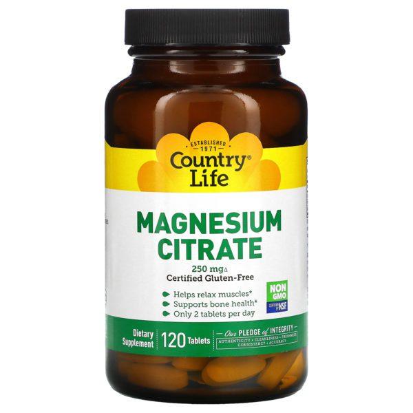 Country Life, Magnesium Citrate (Citrato de Magnesio), 250 mg, 120 Tabletas