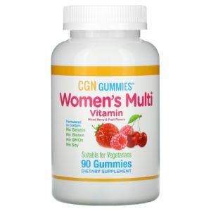 California Gold Nutrition, Gomitas multivitamínicas para mujeres, Sin gelatina, Sin gluten, Sabor a bayas y frutas mixtas, 90 gomitas