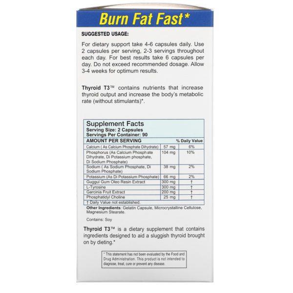 Absolute Nutrition, Thyroid T-3, fórmula original, 180 cápsulas - Imagen 2