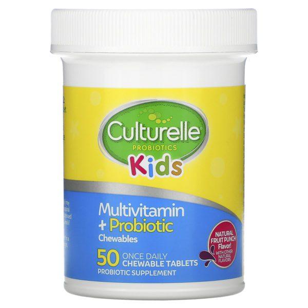 Culturelle, Kids, Probiotics, Multivitamin + Probiotic, 3+ Years, Natural Fruit Punch, 50 Chewable Tablets - Imagen 3
