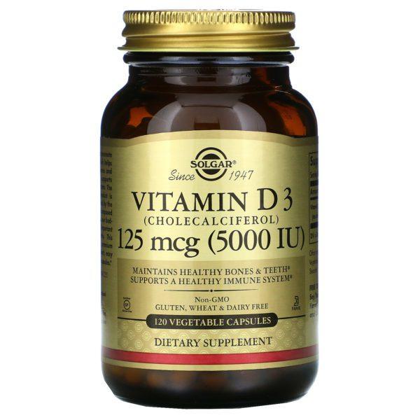 Solgar, Vitamina D3 (colecalciferol), 125 mcg (5000 UI), 120 cápsulas vegetales