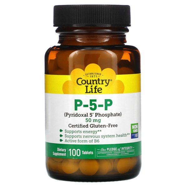 Country Life, P-5-P (Piridoxal 5' fosfato), 50 mg, 100 Tabletas