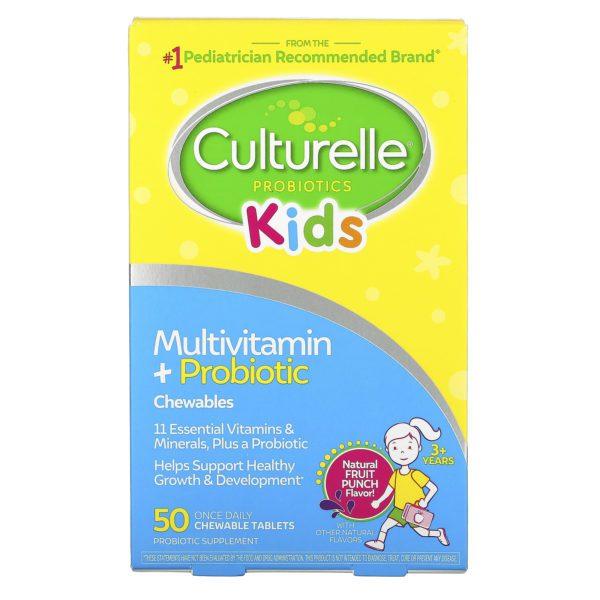 Culturelle, Kids, Probiotics, Multivitamin + Probiotic, 3+ Years, Natural Fruit Punch, 50 Chewable Tablets
