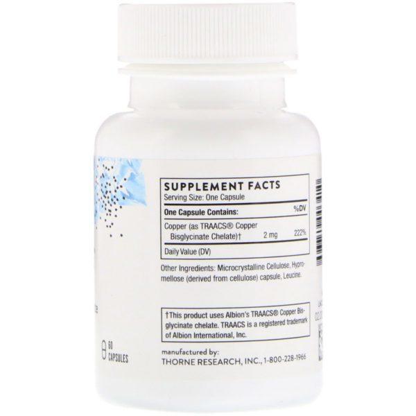 Thorne Research, Copper Bisglycinate, 60 Capsules - Imagen 2