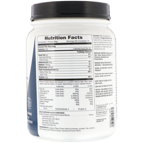 Nature's Plus, Proteína paleo en polvo, Sin sabor ni endulzantes, 675 g (1,49 lb) - Imagen 2