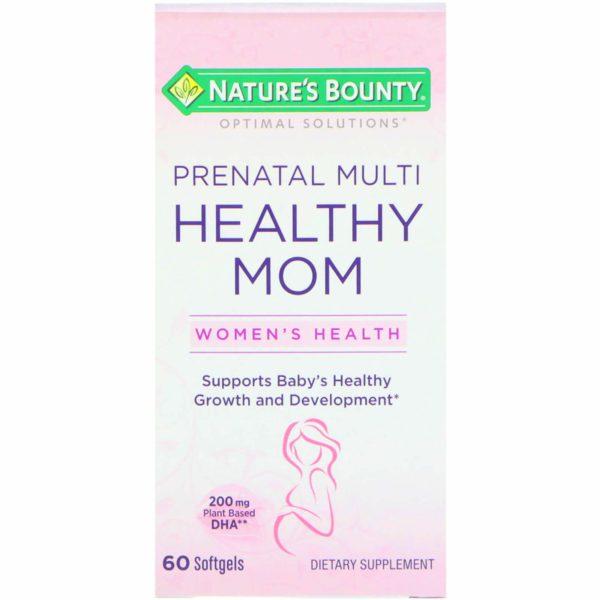 Nature's Bounty, Optimal Solutions, multivitamínico prenatal para mamás saludables, 60 cápsulas blandas