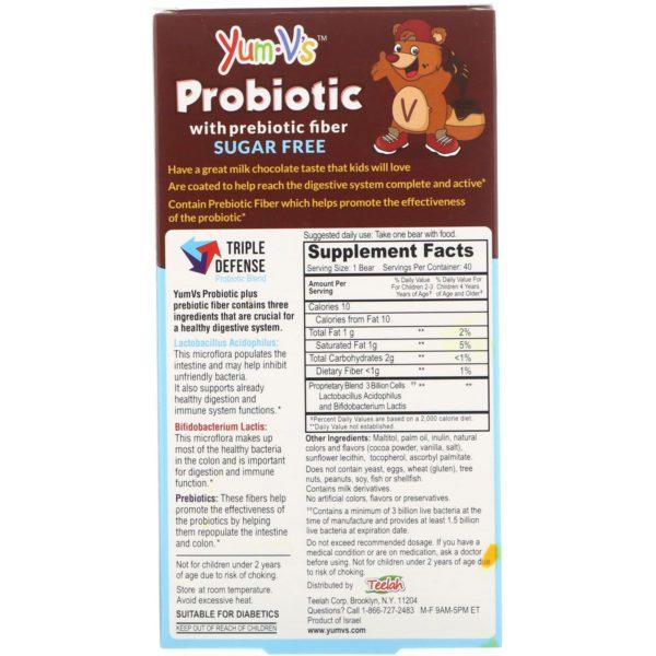YumV's, Probiótico con fibra de prebióticos, chocolatada, sin azúcar, 40 ositos - Imagen 2