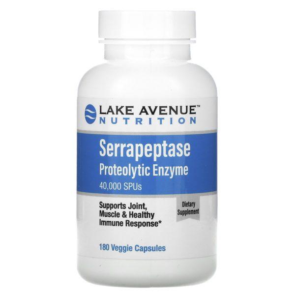 Lake Avenue Nutrition, Serrapeptasa, Enzima proteolítica, 40.000 SPU, 180 cápsulas vegetales