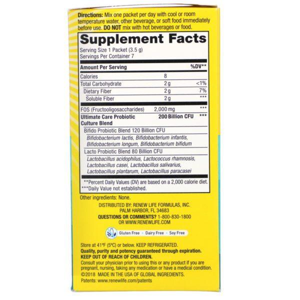 Renew Life, Ultimate Care, Ultimate Flora Probiotic, 200 Billion Live Cultures, 7 Packets, 0.12 oz (3.5 g) Each - Imagen 2