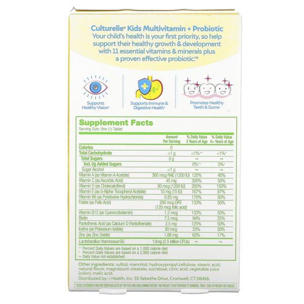 Culturelle, Kids, Probiotics, Multivitamin + Probiotic, 3+ Years, Natural Fruit Punch, 50 Chewable Tablets - Imagen 2