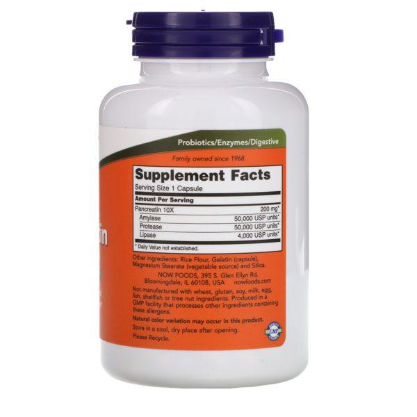 Now Foods, Pancreatina, 10X, 200 mg, 250 cápsulas - Imagen 2