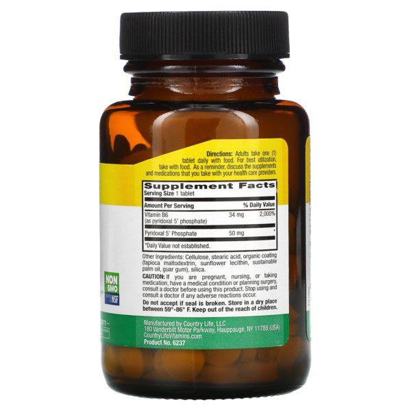 Country Life, P-5-P (Piridoxal 5' fosfato), 50 mg, 100 Tabletas - Imagen 2
