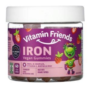 Vitamin Friends, Gomitas veganas con hierro, Sabor fresa, 60 gomitas de pectina