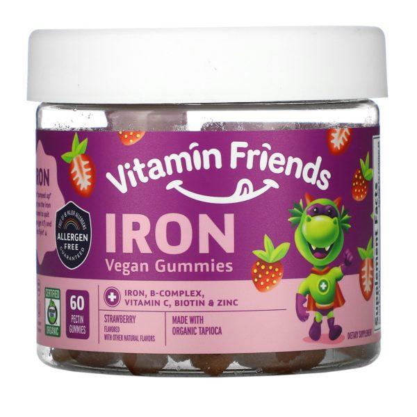 Vitamin Friends, Gomitas veganas con hierro, Sabor fresa, 60 gomitas de pectina