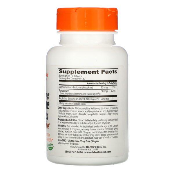 Doctor's Best, Complejo de arginina de acción rápida con nitrosigina, 750 mg, 60 tabletas - Imagen 2