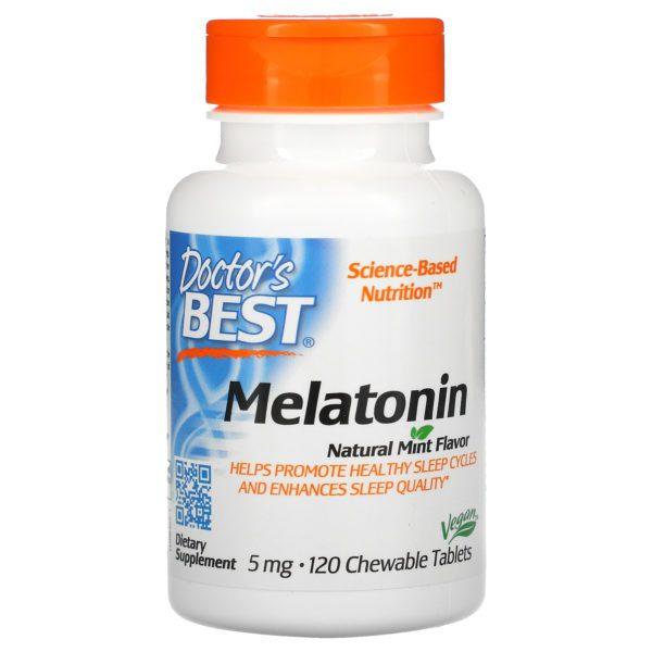 Doctor's Best, Melatonina, Menta natural, 5 mg, 120 comprimidos masticables