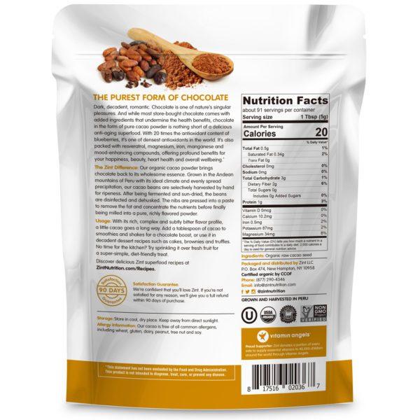 Zint, Raw Organic Cacao Powder, 16 oz (454 g) - Imagen 2