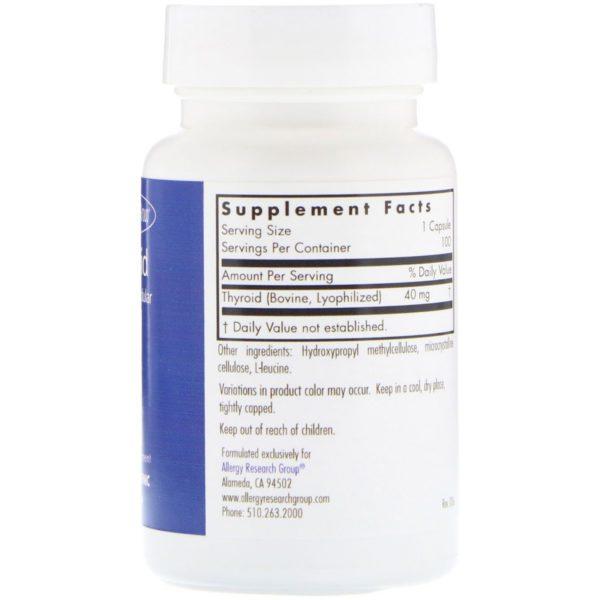 Allergy Research Group, Thyroid Natural Glandular, 100 vegicaps - Imagen 2