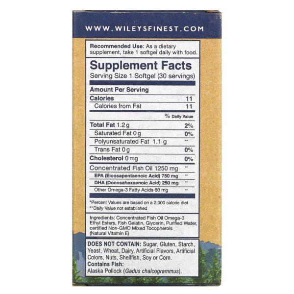 Wiley's Finest, Wild Alaskan Fish Oil, Peak EPA, 1,000 mg, 30 Fish Softgels - Imagen 2