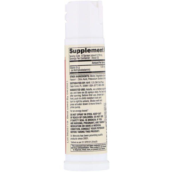 Dr. Mercola, Vitamina B12 propulsor de energía, sabor natural de moras, 0.85 fl oz (25 ml) - Imagen 2
