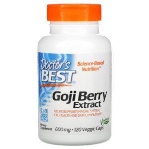 Doctor's Best, Mejor extracto de bayas de goji, 600 mg, 120 cápsulas vegetarianas