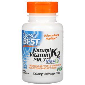 Doctor's Best, Vitamina K2 natural en forma de MK-7 con MenaQ7, 100 mcg, 60 cápsulas vegetales