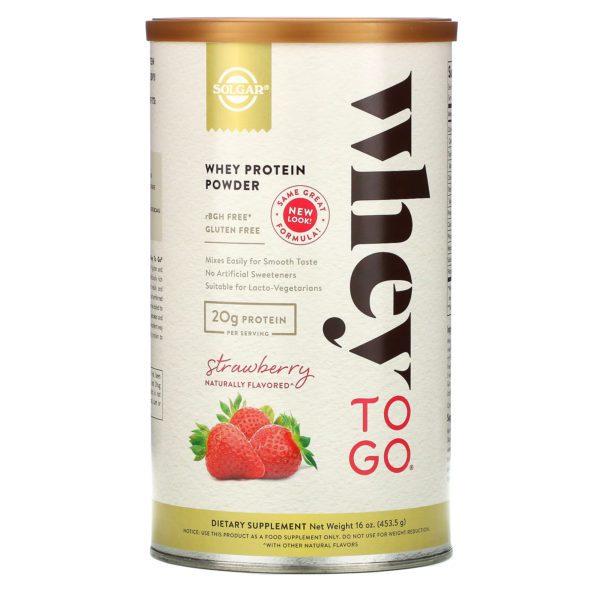 Solgar, Whey To Go, Whey Protein Powder, Strawberry, 16 oz (453.5 g)