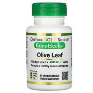 California Gold Nutrition, EuroHerbs, Extracto de hojas de oliva, Calidad europea, 500 mg, 60 cápsulas vegetales