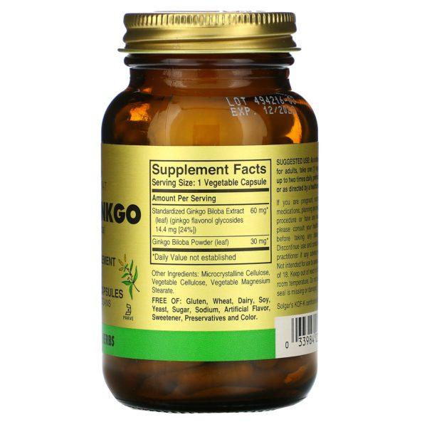 Solgar, Super Ginkgo, 120 Cápsulas Vegetales - Imagen 2