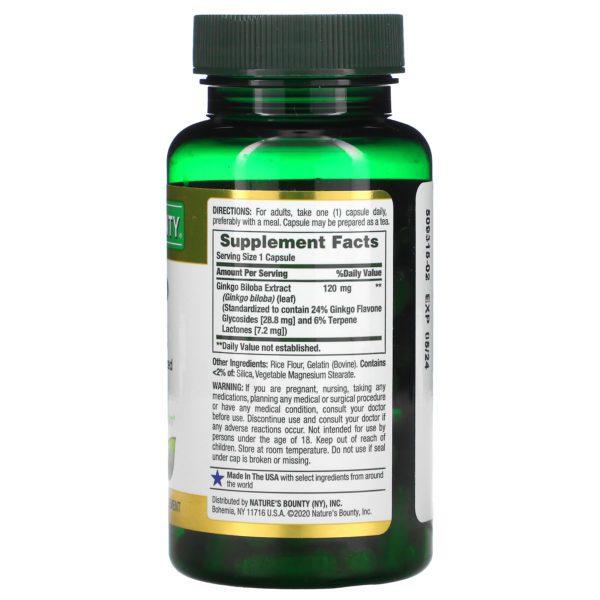 Nature's Bounty, Ginkgo Biloba, 120 mg, 100 cápsulas - Imagen 2