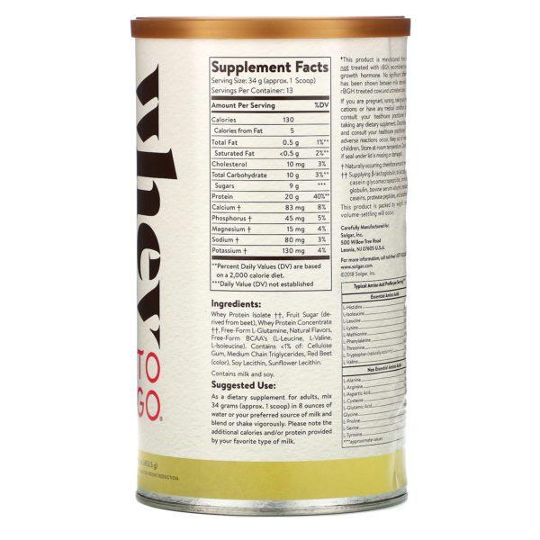 Solgar, Whey To Go, Whey Protein Powder, Strawberry, 16 oz (453.5 g) - Imagen 2