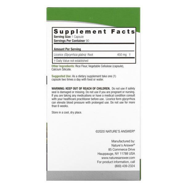 Nature's Answer, Licorice, 450 mg, 90 Vegetarian Capsules - Imagen 2