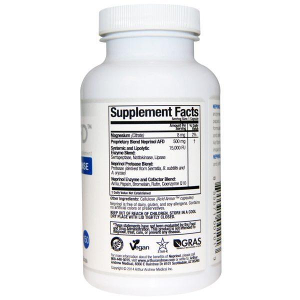 Arthur Andrew Medical, Neprinol AFD, defensa avanzada contra la fibrina, 500 mg, 150 cápsulas - Imagen 2
